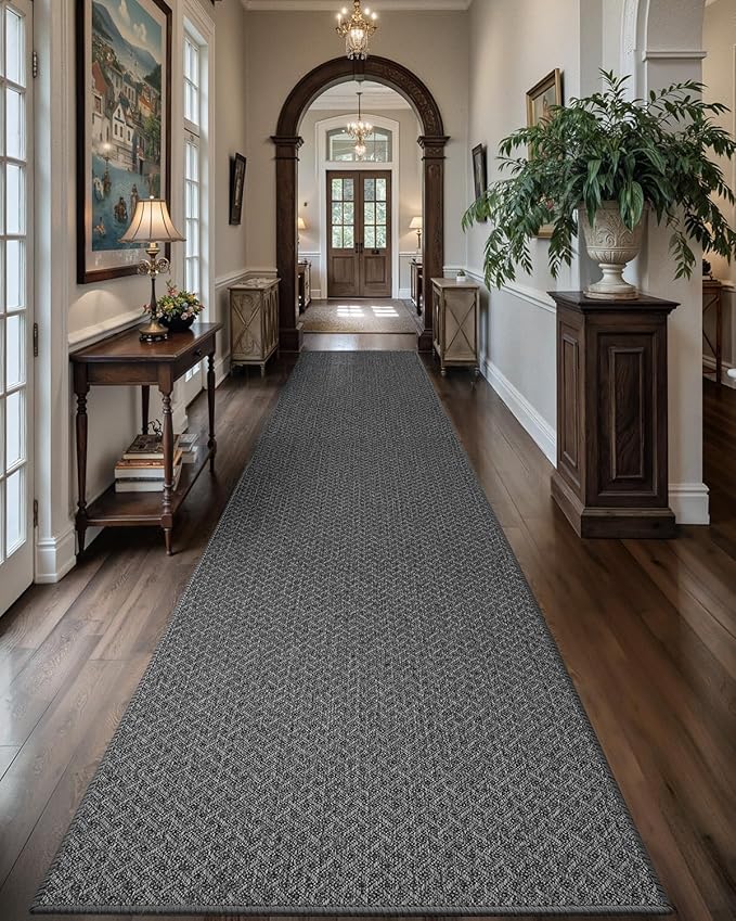Color&Geometry Large Door Mat 3'x10' Runner Rug with Rubber Backing(Rolled-up NO Creases), Non Slip Washable Hallway Runner Rug, Carpet Runners for Hallway Living Room Bedroom, Grey