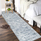 Morebes Vintage Kitchen Rugs Non Slip Washable Rug Runner,Non Skid Bath Mat Runner,Distressed Long Bathroom Rug Indoor Floor Carpet for Room Hallway Entryway Laundry Foyer, Blue-Gray
