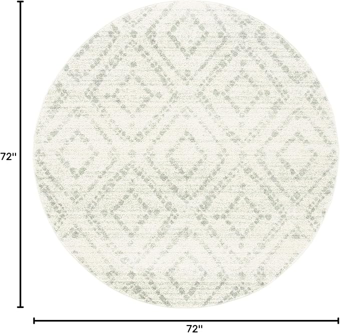 SAFAVIEH Adirondack Collection 6' Round Ivory/Green ADR131X Modern Diamond Distressed Non-Shedding Living Room Dining Bedroom Foyer Area Rug