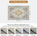 Moynesa Ultra-Thin Washable Area Rug - 4x6 Vintage Living Room Rugs Non-Shed Non Slip, Oriental Low Pile Indoor Accent Floor Carpet for Bathroom Bedroom Laundry Mudroom Entrance, Beige/Gold