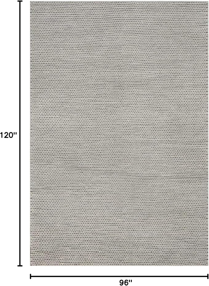 Nuloom Penelope Light Grey/Ivory, 7'6" x 9'6", Hand-Braided, Wool & Cotton, Textured and Dense, High Traffic, Stain Resistant, Easy Clean, Durable Area Rug for Bedroom, Living Room, Dining, Entryway