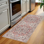 KOZYFLY Runners for Hallways 2x5 Ft Washable Kitchen Runner Rug Boho Runner Rug for Entryway Indoor Printed Oriental Faux Wool Floor Carpet Runner for Laundry Room Kitchen Hall, Terracotta/Beige