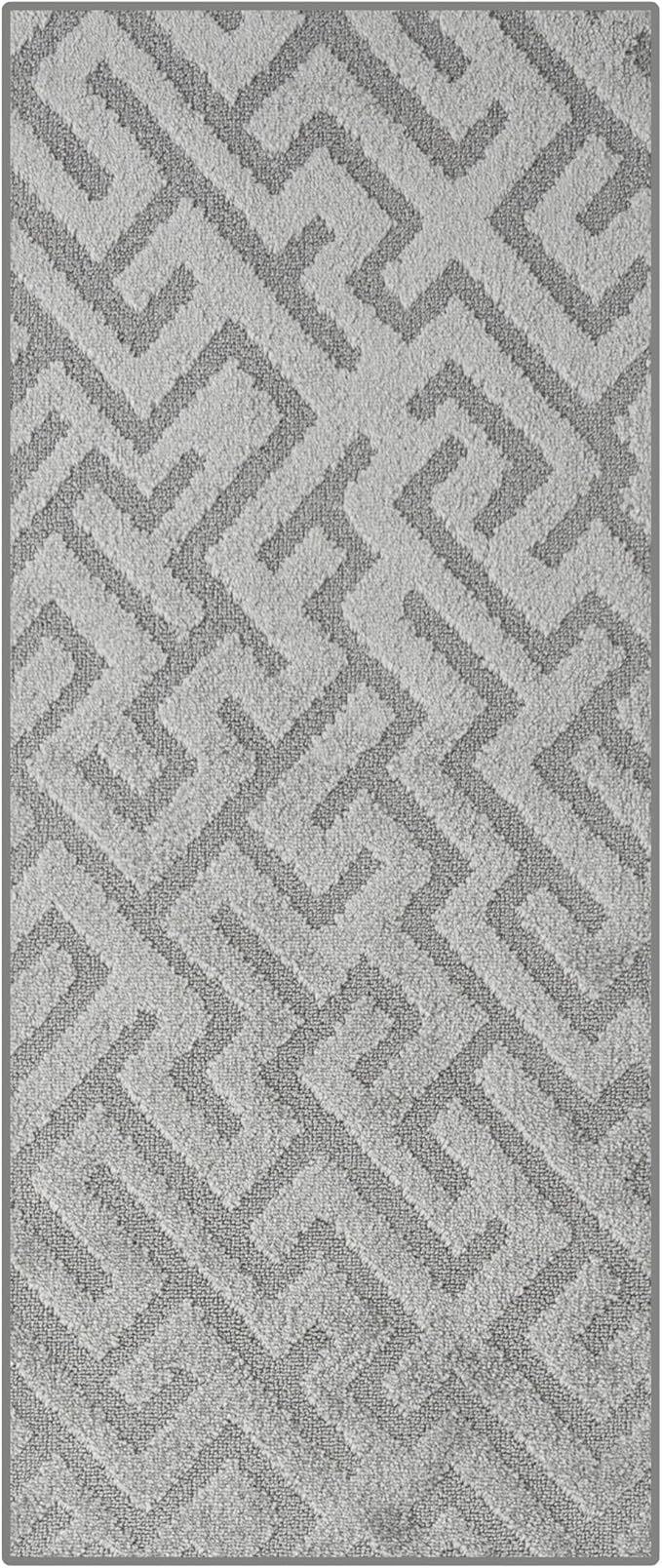 13ft Custom Hallway Rug - Deco Grey | Non-Slip Rubber Backed | Washable & Pet Friendly | Edge Bound