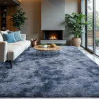Zentavio Area Rugs for Living Room Large Rugs for Bedroom 8x10 Carpet Fluffy Fuzzy Soft Shag Aesthetic Plush High Pile Gray Throw Rug for Nursery Kids Room Dorm Tie-Dyed Blue Grey