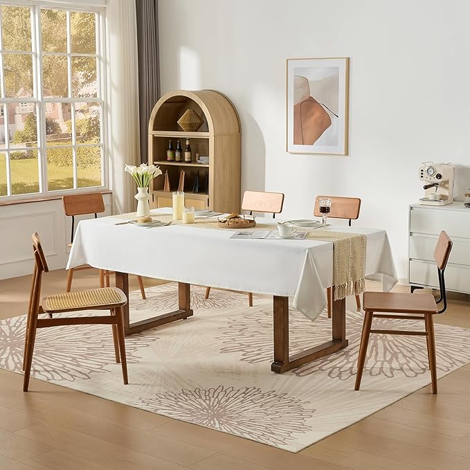 WITSHOCK 7x10 Area Rugs for Living Room: Beige Floral Washable Rugs for Bedroom Dining Room Office Nursery Modern Non-Slip Stain Resistant Low Pile Home Decor（Beige/Brown,7'x10'）