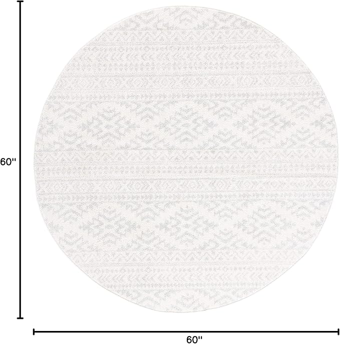 SAFAVIEH Tulum Collection Area Rug - 5' Round, Ivory & Light Grey, Moroccan Boho Tribal Design, Non-Shedding & Easy to Clean, Ideal for Living Room, Bedroom, Dining Space (TUL272G)