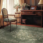 jinchan Green Floral 8x10 Area Rugs for Living Room - Machine Washable Vintage Distressed Design Soft Throw Rug Non-Slip Large Carpet for Bedroom Nursery Dining Room Home Office (8x10ft,Dark Green)