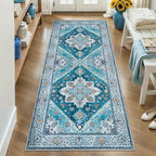 Tangsoo Blue 2x6 Washable Runner Rug for Hallways, Non Slip Vintage Runner Rug, Soft Boho Low Pile Long Rug Runner, Carpet Runners for Kitchen Bedroom Entryway Bathroom Living Room