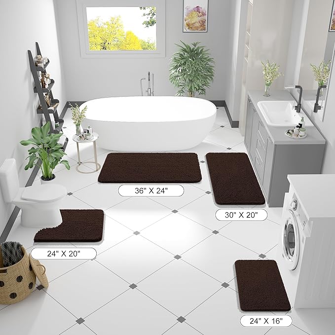 OLANLY Bathroom Rugs 45x27, Extra Soft Absorbent Chenille Bath Rugs, Rubber Backing Quick Dry, Machine Washable Bath Mats for Bathroom Floor, Tub and Shower, Home Decor Accessories, Brown