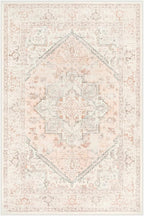 LIVEBOX Large Vintage Area Rug 6x9 - Washable Retro Tribal Pink Rug for Living Room, Soft Boho Anti-Skid Carpet Low-Pile Stain Resistant Floral Rugs for Girl Room Office