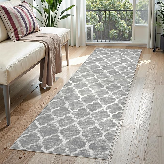 Lahome Moroccan Washable Runner Rug, 2x6 Kitchen Runners Non Slip Grey Runners for Hallways, Throw Rugs and Mats for Laundry Room, Carpet Runner Rugs for Hallway Entryway Bathroom Area Rugs