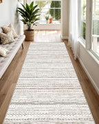 LUMI Washable Runner Rug, 3'x10' Non-Slip Hallway Mat, Low Profile Thin Long Carpeet for Laundry Kitchen Bedroom Office, White and Brown