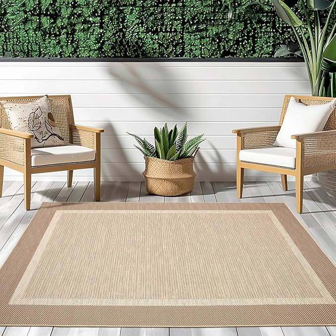 ILANGO Jute Area Rugs for Outdoor, Patio Woven Washable Rugs 5'x7', Natural Farmhouse Rugs for High Traffice Areas, Non Slip Carpet with Rubber Backing for Patio Backyard Balcony Porch