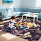 Purple Luxury Floral Texture Rug for Living Room 5x7, Low Pile Non-Slip Backing, Machine Washable Easy Fold Rug for Home, Office, Dorm Room