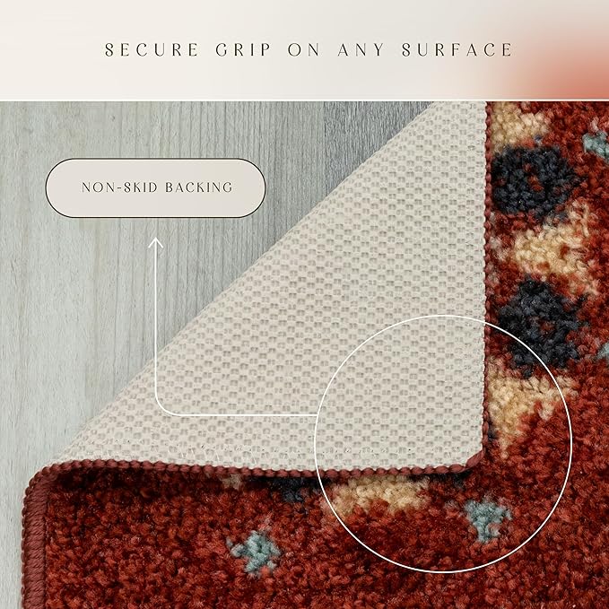 Maples Rugs Reggie Floral Runner Rug - Made in USA - Washable, Non Slip Indoor Carpet for Kitchen, Hallway, and Laundry Room, 2'6" x 6', Merlot