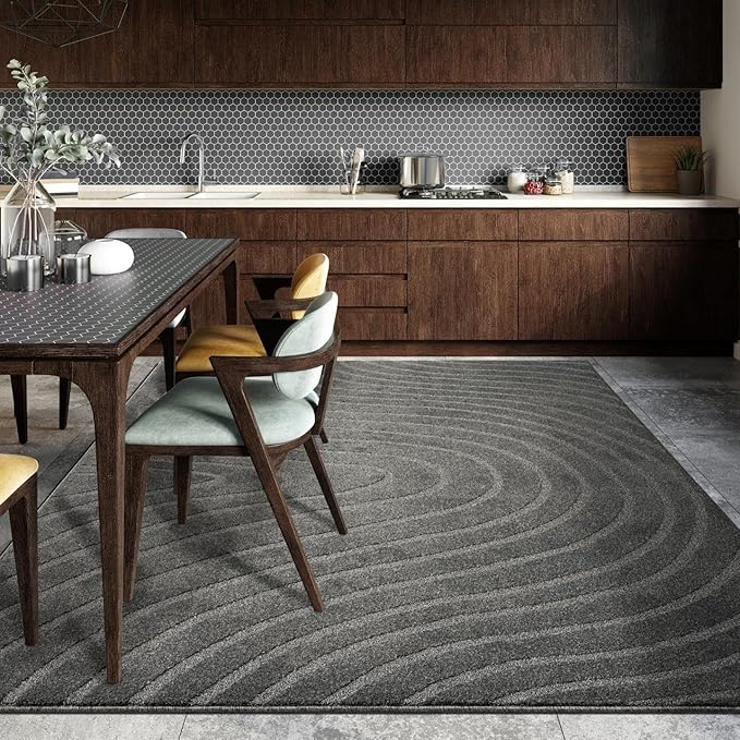 LUXE WEAVERS Modern Geometric Wave Anthracite 4x6 Area Rug
