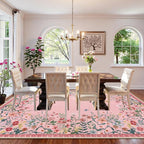 Lahome Boho Floral 8x10 Pink Rugs for Bedroom Girls, Non Slip Washable Nursery Rugs for Living Room, Pastel Indoor Throw Carpet for Dorm Classroom Playroom(Pink,8x10)