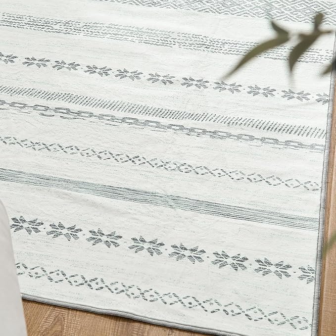 jinchan Moroccan Boho Runner Rug 2x5 - Machine Washable Non-Slip Low-Pile Soft Bohemian Runner Rug for Entryway Hallway Kitchen Bedroom Laundry Room (2‘x5', Grey)