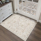 HUGEAR 2x3 Machine Washable Entryway Rugs Vintage Grey - Neutral Non Slip Stain Resistant Low Pile Aesthetic Throw Carpet Kids & Pet Friendly for Hallway Bedroom Kitchen