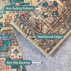 Bavni Washable Rug 5x7 Area Rug for Living Room Bedroom Dining, Washable Vintage Print Carpet, Ultra-Thin Low Pile Lightweight Rug with Non Slip Backing, Multi Green