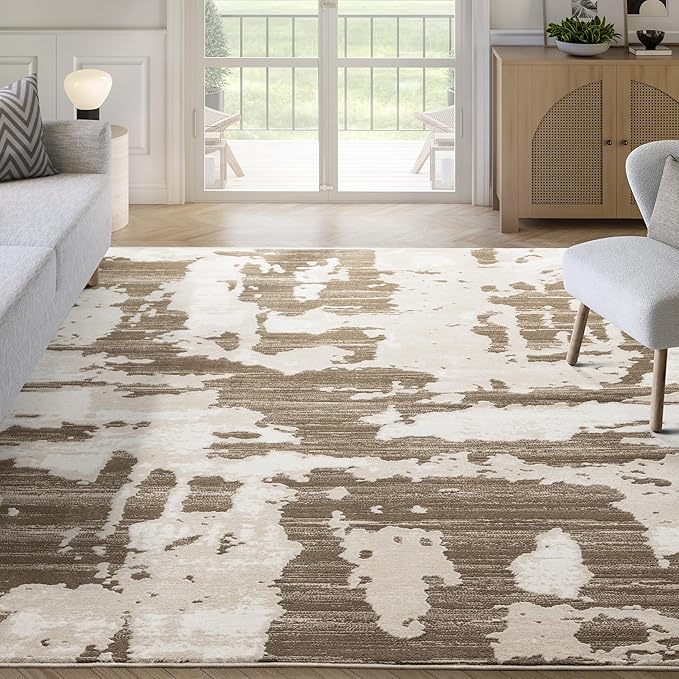 Abani Terra Area Rug for Living Room, Bedroom - Abstract Pattern - Brown Cream - 5' x 8' - Durable & Easy to Clean
