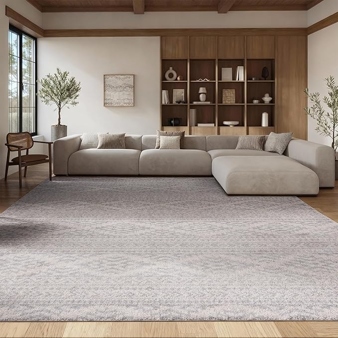 SAFAVIEH Tulum Collection Area Rug - 11' Square, Ivory & Light Grey, Moroccan Boho Tribal Design, Non-Shedding & Easy to Clean, Ideal for Living Room, Bedroom, Dining Space (TUL272G)