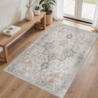4x6 Area Rugs for Living Room, Machine Washable Low Pile Vintage Rugs, Non Slip Lightweight Print Rug for Bedroom, Dining Room, Home Office, Light Taupe Brown