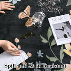 Lahome Floral Rugs for Living Room, 5x7 Area Rugs Ultra-Thin Soft Washable Rug, Non-Slip Bedroom Rug Stain Resistant Lightweight Boho Low-Pile Throw Carpet for ‎Dining Room Office (5x7ft,Black/Grey)