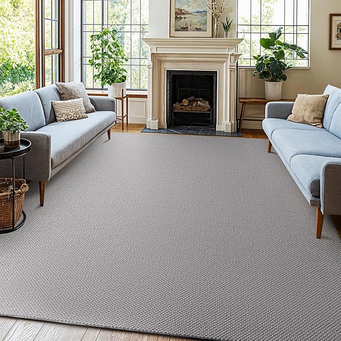Shilucheng Wool Rug 9x12 Non-Slip, Blend 80% Wool and 20% Cotton Rugs for Living Room, Bedroom, Dinning Room, Soft Durable Cotton Backing Modern Area Rug (Gray)