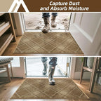 COSY HOMEER Plaid Door Mat 32" x 48",Dirt Trapper Entryway Rugs,Non-Slip Washable Farmhouse Doormat,Low Profile Welcome Mats for Paws Taupe