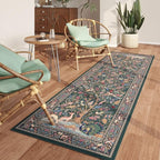 Rugcomf Runner Rug Vibrant Tree of Life-Patterned Vintage Kitchen Rugs Non Slip Washable Soft Carpet Runner for Laundry Bedroom Bathroom, Green