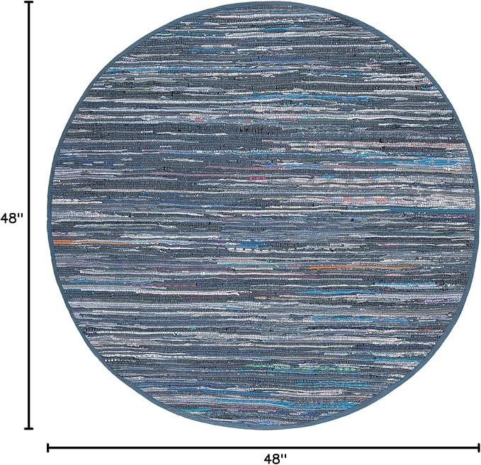 SAFAVIEH Rag Rug Collection 4' Round Ink / Multi RAR121C Handmade Boho Stripe Cotton Area Rug