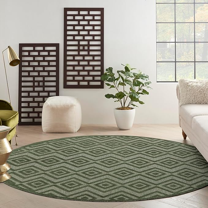 Nourison Home Versatile Green 8' x Round Area Rug - Easy Clean, Non Shedding, Bed Room, Living Room, Dining Room, Kitchen (8' x Round)