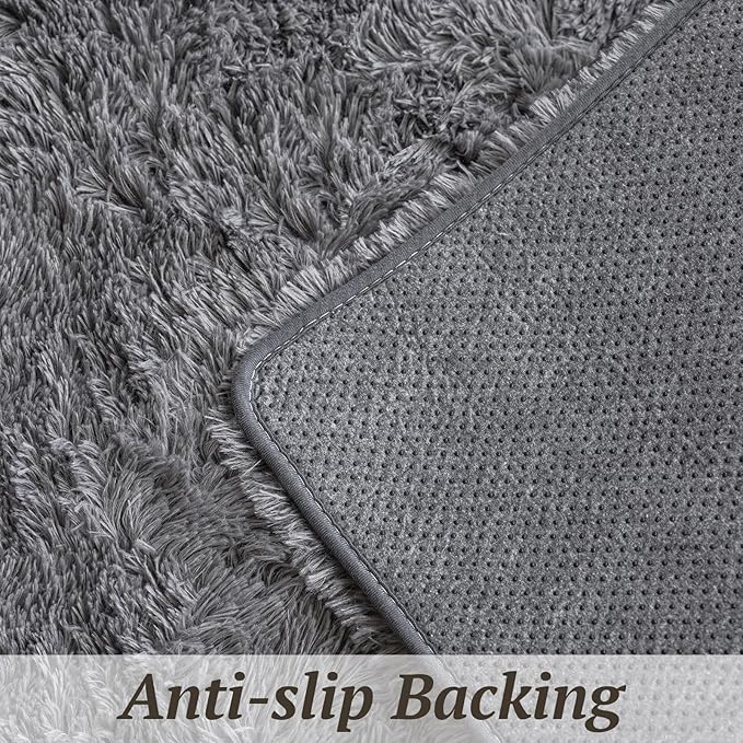 6x9 Area Rugs for Living Room Bedroom, Soft Fluffy Shaggy Bedside Rug, Indoor Floor Carpet for Kids Playroom, Dorms, Nursery Rooms, Home Decor (Grey 6'x9')