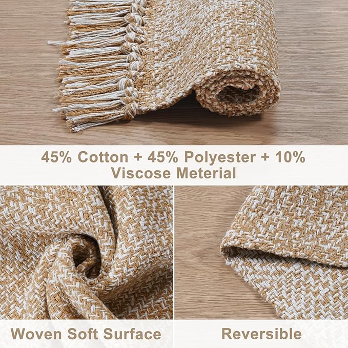 Collive Entryway Door Mat, 27" x 43" Machine Washable Kitchen Rugs, Indoor/Outdoor Low-Profile Doormat Soft Hand-Woven Cotton Bathroom Rug Throw Rugs for Front Back Door Bedroom