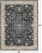 Black Boho Rug for Living Room 9x12 - Washable Dining Room Rugs for Under Table, Vintage Soft Low Pile Carpet for Bedroom, Non-Slip Farmhouse Bohemian Large Tumble Rug for High Traffic Area