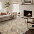 Bavni Clearance 5x7 Area Rugs for Living Room, Machine Washable Rug Non Slip, Vintage Chenille Distressed Print Carpet, Large Low Pile Ultra-Thin Lightweight Rugs for Bedroom, Dining Room, Wood Brown