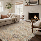 Bavni Clearance 5x7 Area Rugs for Living Room, Machine Washable Rug Non Slip, Vintage Chenille Distressed Print Carpet, Large Low Pile Ultra-Thin Lightweight Rugs for Bedroom, Dining Room, Wood Brown