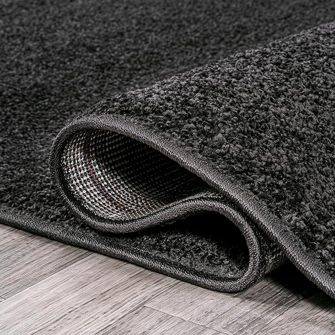 Eyely UES100I-7SQ Supersoft Haze Solid Low-Pile Indoor Area Rug, Coastal, Bohemian, Minimalist, Classic, Casual for Bedroom,Kitchen,Living Room,Non Shedding,Easy-Washing, Black, 7' Square