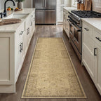 HUGEAR 2x6 Machine Washable Hallway Runner Rugs Vintage Brown - Neutral Non Slip Stain Resistant Low Pile Aesthetic Throw Carpet Kids & Pet Friendly for Bedroom Kitchen