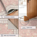 Light Pink Rugs for Girls Bedroom - Cute Floral Area Rug 5x8 for Nursery, Kids Playroom, Machine Washable Non Slip, Vintage Low Pile Stain Resistant Carpet for Living Room, Dorm