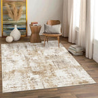 FMFUNCTEX 4x6 Washable Area Rug Abstract Modern Neutral Brown Grey Non Slip Soft Low Pile Thin Accent Entryway Entrance Indoor Carpet for Living Room Bedroom Dining Office Nursery Bedside, Grey Gold