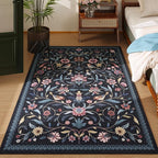 Vintage Medallion Floral 4x6 Rug, Machine Washable Non-Slip Area Rug, Low Pile Soft Carpet for Entry, Living Room, Office, Kids, Girl/Boys Room | Blue
