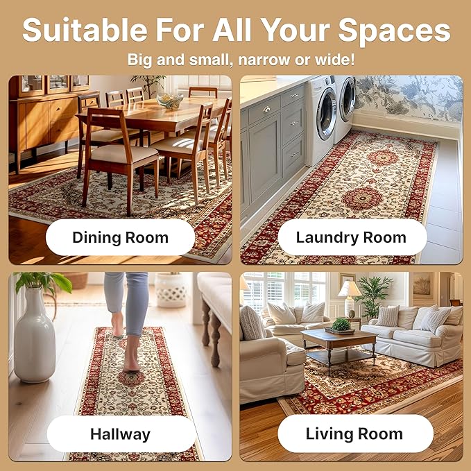 Well Woven Barclay Collection Medallion Kashan Ivory 5x7 Area Rug - for Living Room, Bedroom, and Dining Room