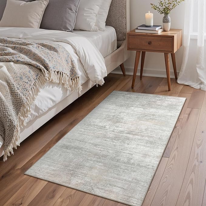 Bavni Washable Rug, Soft Abstract Rugs Non-Slip, Thin Foldable 3x5 Rug, Modern Stain Resistant Area Rug for Living Room, Kitchen, Bedroom, White/Grey