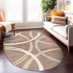 Rugshop Modern Wavy Circles Design Oval Rug, Non-Shedding Carpet for Bedroom, Living Room, or Dining Room, Brown, 5' x 7' Oval
