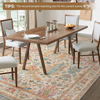 Bavni Area Rug 3x5, Non-Slip Washable Rugs for Living Room Office, Boho Distressed Printed Rug, Low Pile Foldable Decorative Carpet for Bedroom Kitchen Office, Turmeric