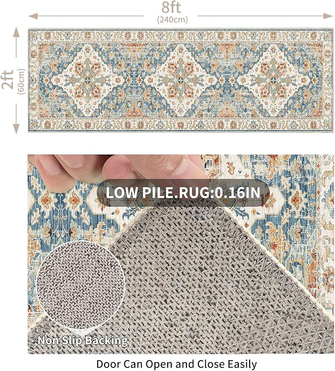 Enkor Runner Rugs for Hallway, 2x8 Washable Soft Non Slip Floor Rugs for Kitchen, Modern Mat for Living Room Bedroom Entryway Orange & Blue