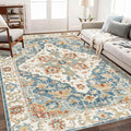 Enkor Area Soft Rugs 4x6 Washable Non Slip Boho Floor Rugs for Living Room Bedroom, Vintage Style Farmhouse Mat for Kitchen Entryway Orange & Blue