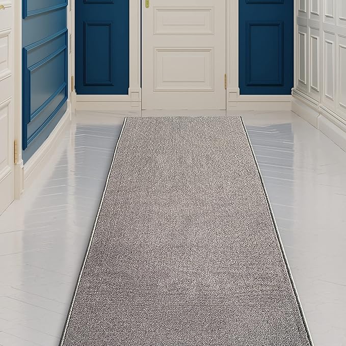 Custom Made Runner Rug Low Pile with Rubber Backing for Kitchen Foyer Hallway Entry Choose Your Length Size 26 Inch Wide Solid and Plain Grey Color (39 feet x 26 inch)